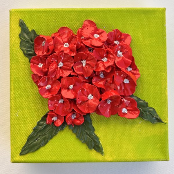 Red Textured Hydrangea 3D art - 6x6 inch canvas