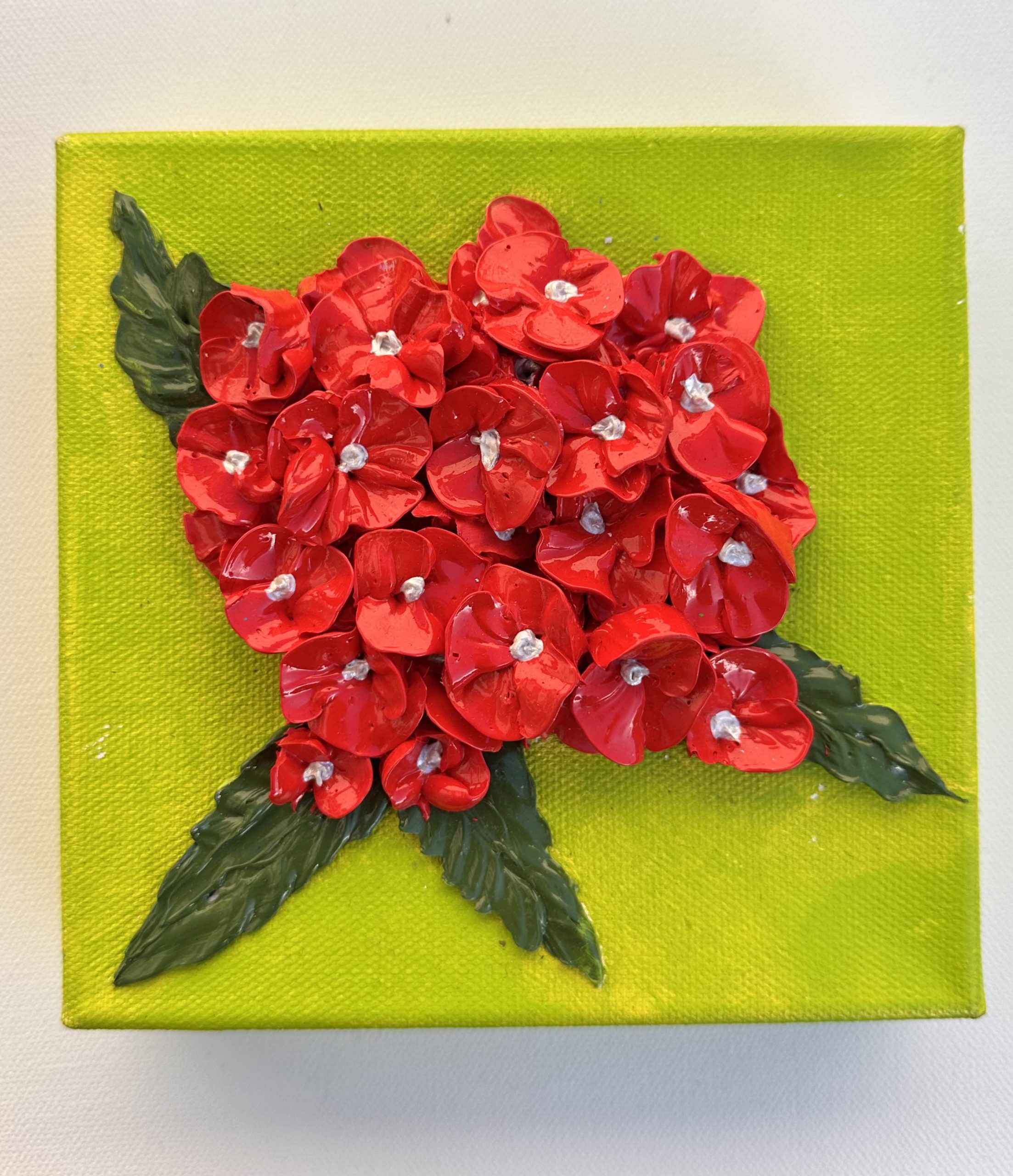 Red Textured Hydrangea 3D art - 6x6 inch canvas