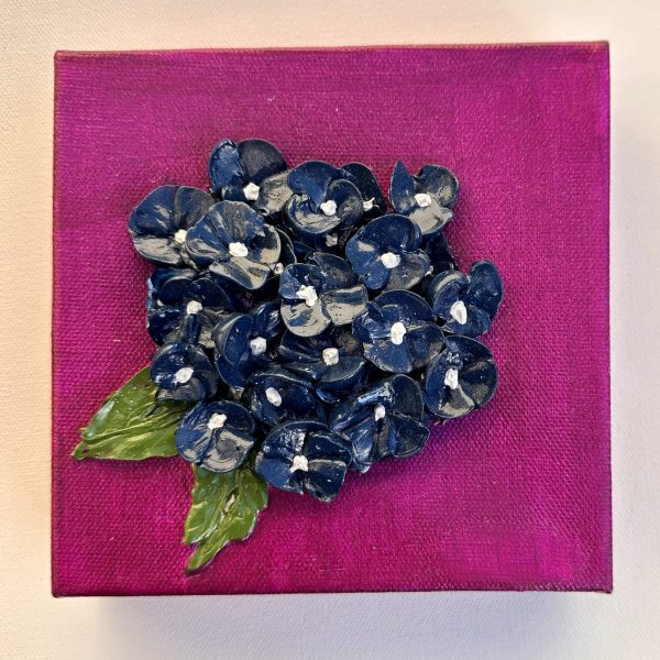 Navy Blue Textured Hydrangea 3D art - 6x6 inch canvas